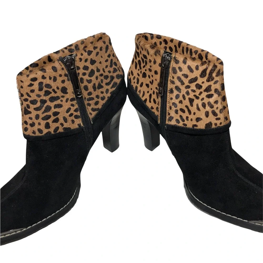 Donald J Pliner Antonia Women's Ankle Boots Cheetah Black Suede 8.5 EUC